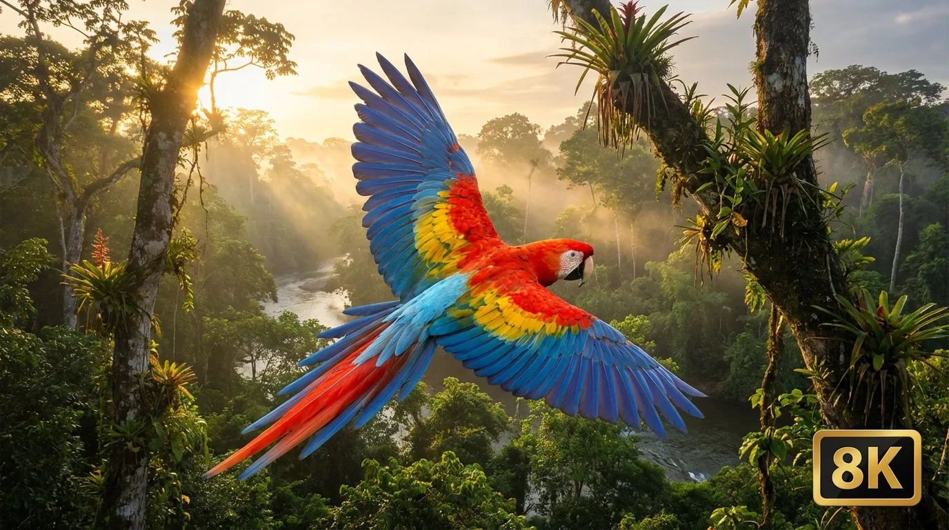 Arara voando livre na Amazônia: um símbolo da riqueza natural do Brasil.