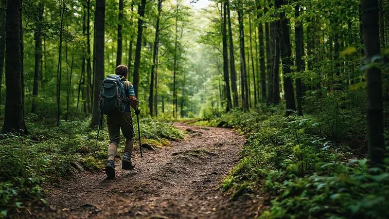 A photorealistic, professional photography, 8K, cinematic lighting image of a lone hiker on a clearly defined, well-maintained trail through a lush, ancient forest, respecting the designated path. The focus is on the intricate details of the forest floor and the hiker's respectful posture, with depth of field blurring the background, shot on a high-end DSLR. A photorealistic, professional photography, 8K, cinematic lighting image of a lone hiker on a clearly defined, well-maintained trail through a lush, ancient forest, respecting the designated path. The focus is on the intricate details of the forest floor and the hiker's respectful posture, with depth of field blurring the background, shot on a high-end DSLR.