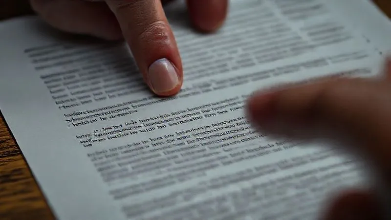 A close-up, photorealistic image of a complex legal document with highlighted clauses, shot with cinematic lighting and sharp focus. The document is partially obscured by a hand pointing to a specific, dense paragraph. A close-up, photorealistic image of a complex legal document with highlighted clauses, shot with cinematic lighting and sharp focus. The document is partially obscured by a hand pointing to a specific, dense paragraph.
