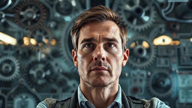 A photorealistic image of a person navigating a complex, multi-layered bureaucratic system, represented by interconnected gears or flowcharts, with a determined expression, cinematic lighting and sharp focus on the person's face. A photorealistic image of a person navigating a complex, multi-layered bureaucratic system, represented by interconnected gears or flowcharts, with a determined expression, cinematic lighting and sharp focus on the person's face.