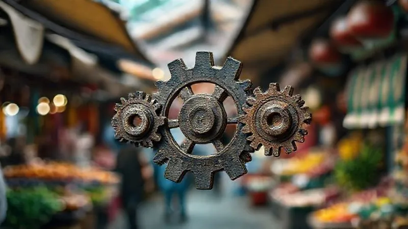 A photorealistic, professional photography, 8K, cinematic lighting, sharp focus, depth of field shot on a high-end DSLR of three interlocking gears, each representing 'Culture', 'Theme', and 'Sustainability', turning smoothly together against a blurred backdrop of a vibrant, traditional marketplace. The gears are made of natural, organic materials like wood and stone, reflecting their intrinsic connection. A photorealistic, professional photography, 8K, cinematic lighting, sharp focus, depth of field shot on a high-end DSLR of three interlocking gears, each representing 'Culture', 'Theme', and 'Sustainability', turning smoothly together against a blurred backdrop of a vibrant, traditional marketplace. The gears are made of natural, organic materials like wood and stone, reflecting their intrinsic connection.
