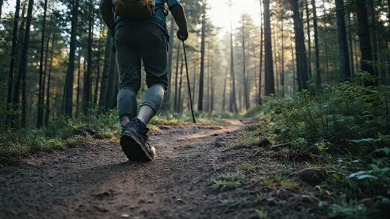 Photorealistic, professional photography, 8K, cinematic lighting, sharp focus, depth of field, shot on a high-end DSLR. A lone hiker on a clearly marked dirt trail in a dense forest, looking down at their boots to avoid stepping off the path. The forest is vibrant and untouched around the trail, with soft morning light filtering through the trees. The focus is on the act of staying on the path, symbolizing responsible travel. Photorealistic, professional photography, 8K, cinematic lighting, sharp focus, depth of field, shot on a high-end DSLR. A lone hiker on a clearly marked dirt trail in a dense forest, looking down at their boots to avoid stepping off the path. The forest is vibrant and untouched around the trail, with soft morning light filtering through the trees. The focus is on the act of staying on the path, symbolizing responsible travel.