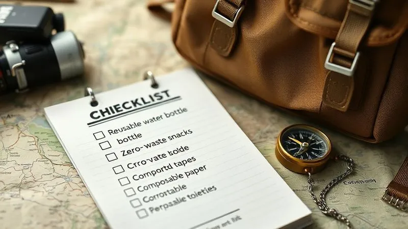 A photorealistic image of a detailed checklist for sustainable festival preparation, with items like "reusable water bottle," "zero-waste snacks," and "compostable toiletries" clearly visible. The checklist is on a recycled paper notepad, next to a map and a compass, with a backpack in the background. Cinematic lighting, sharp focus, 8K. A photorealistic image of a detailed checklist for sustainable festival preparation, with items like "reusable water bottle," "zero-waste snacks," and "compostable toiletries" clearly visible. The checklist is on a recycled paper notepad, next to a map and a compass, with a backpack in the background. Cinematic lighting, sharp focus, 8K.