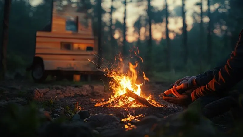 A camper carefully extinguishing a small, contained campfire in a fire pit, ensuring no embers remain. The setting is a pristine forest at dusk, with soft, cinematic lighting. Photorealistic, professional photography, 8K, sharp focus on the hands and fire pit, depth of field. Shot on a high-end DSLR. A camper carefully extinguishing a small, contained campfire in a fire pit, ensuring no embers remain. The setting is a pristine forest at dusk, with soft, cinematic lighting. Photorealistic, professional photography, 8K, sharp focus on the hands and fire pit, depth of field. Shot on a high-end DSLR.