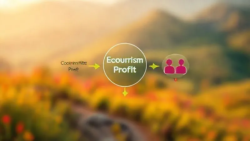Photorealistic, professional photography, 8K, cinematic lighting, sharp focus, depth of field, shot on a high-end DSLR. A visually clear infographic-style image depicting three distinct pathways of money flow from a central 'Ecotourism Profit' icon. One path leads to a 'Community Fund' icon, another to individual 'Family/Participant' icons, and a third path shows a blend, splitting between the two, using abstract arrows and distinct color coding to represent different profit distribution models. The background is a subtly blurred, vibrant ecotourism landscape. Photorealistic, professional photography, 8K, cinematic lighting, sharp focus, depth of field, shot on a high-end DSLR. A visually clear infographic-style image depicting three distinct pathways of money flow from a central 'Ecotourism Profit' icon. One path leads to a 'Community Fund' icon, another to individual 'Family/Participant' icons, and a third path shows a blend, splitting between the two, using abstract arrows and distinct color coding to represent different profit distribution models. The background is a subtly blurred, vibrant ecotourism landscape.