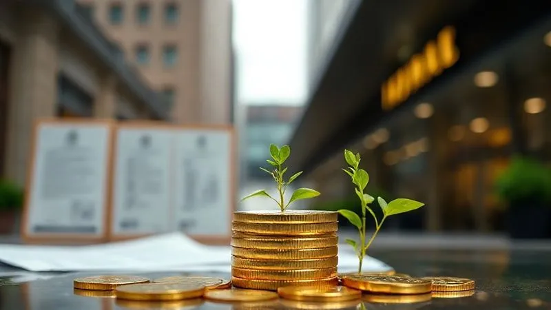 A photorealistic image of a stack of gold coins with small, vibrant green leaves growing out of them, against a blurred background of official government documents and a hotel facade. Cinematic lighting, sharp focus on the coins and leaves, depth of field. 8K, professional photography, shot on a high-end DSLR. A photorealistic image of a stack of gold coins with small, vibrant green leaves growing out of them, against a blurred background of official government documents and a hotel facade. Cinematic lighting, sharp focus on the coins and leaves, depth of field. 8K, professional photography, shot on a high-end DSLR.