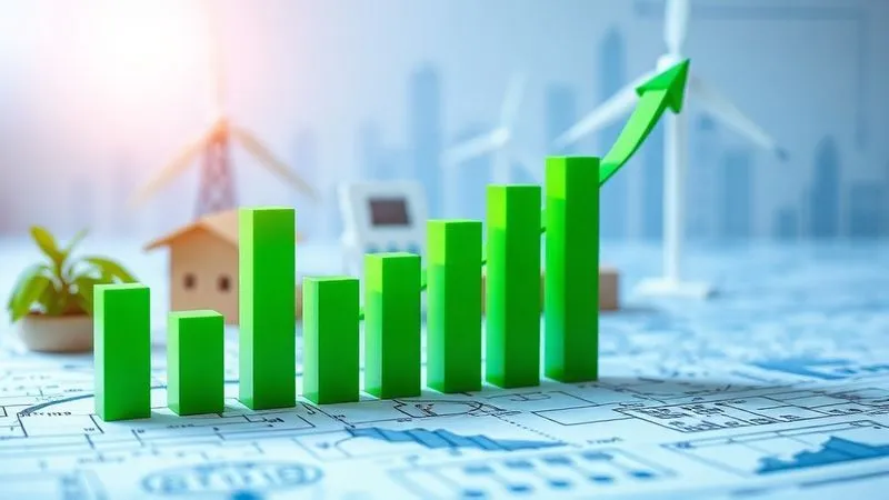 A photorealistic image of a vibrant, clear financial growth chart with green bars ascending, overlaid on a blueprint of a hotel. The chart is in sharp focus, showing positive trends, with a subtle background of renewable energy symbols like a stylized sun and wind turbine. Cinematic lighting, depth of field blurring the blueprint details, 8K hyper-detailed, shot on a high-end DSLR. A photorealistic image of a vibrant, clear financial growth chart with green bars ascending, overlaid on a blueprint of a hotel. The chart is in sharp focus, showing positive trends, with a subtle background of renewable energy symbols like a stylized sun and wind turbine. Cinematic lighting, depth of field blurring the blueprint details, 8K hyper-detailed, shot on a high-end DSLR.