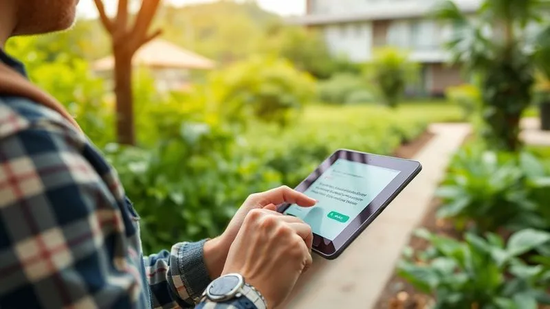 A photorealistic image of a traveler leaving a positive review on a tablet, highlighting the sustainable practices of a hotel. The backdrop is a genuinely sustainable hotel's organic garden with lush greenery and a subtle view of an eco-friendly building. Soft, natural lighting, sharp focus on the tablet and the traveler's hand, 8K, professional photography, depth of field blurring the garden. A photorealistic image of a traveler leaving a positive review on a tablet, highlighting the sustainable practices of a hotel. The backdrop is a genuinely sustainable hotel's organic garden with lush greenery and a subtle view of an eco-friendly building. Soft, natural lighting, sharp focus on the tablet and the traveler's hand, 8K, professional photography, depth of field blurring the garden.