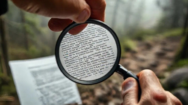 Photorealistic, professional photography, 8K, cinematic lighting, sharp focus, depth of field, shot on a high-end DSLR. A close-up, dramatic shot of a hand holding a magnifying glass over small, dense text in an insurance policy document, with a blurred background of a dense, misty forest or a rugged mountain trail, emphasizing the critical importance of reading the fine print for adventure travel. Photorealistic, professional photography, 8K, cinematic lighting, sharp focus, depth of field, shot on a high-end DSLR. A close-up, dramatic shot of a hand holding a magnifying glass over small, dense text in an insurance policy document, with a blurred background of a dense, misty forest or a rugged mountain trail, emphasizing the critical importance of reading the fine print for adventure travel.