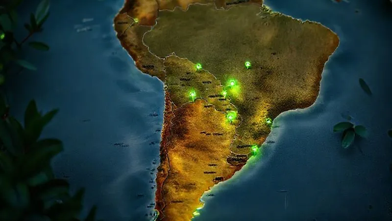 A detailed map of South America, with small, glowing green pins marking lesser-known ecotourism destinations, surrounded by lush foliage and a soft, inviting glow. Photorealistic, professional photography, 8K, cinematic lighting, sharp focus, depth of field, shot on a high-end DSLR. A detailed map of South America, with small, glowing green pins marking lesser-known ecotourism destinations, surrounded by lush foliage and a soft, inviting glow. Photorealistic, professional photography, 8K, cinematic lighting, sharp focus, depth of field, shot on a high-end DSLR.