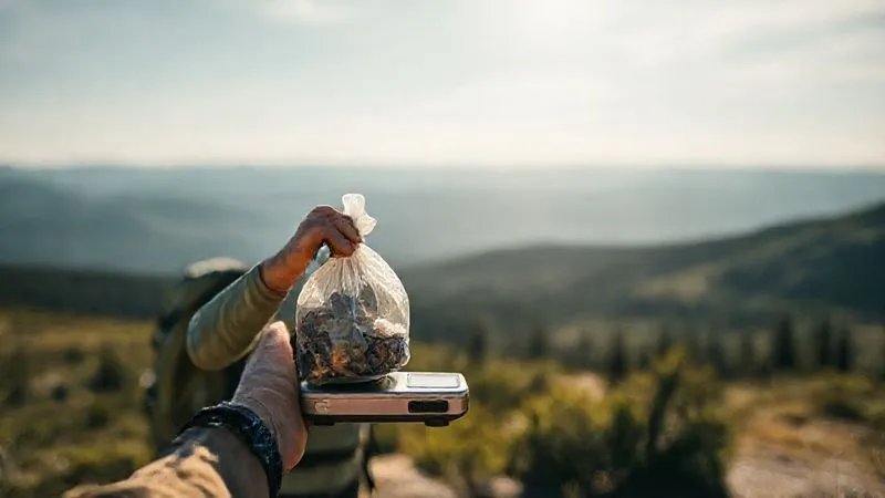 A photorealistic, professional photography, 8K, cinematic lighting, sharp focus, depth of field, shot on a high-end DSLR of a hiker carefully weighing a small, compact bag of collected waste on a portable scale, with a vast, pristine wilderness landscape stretching behind them. The act emphasizes the effort to minimize impact and the tangible commitment to zero waste principles, evoking a sense of responsibility and dedication. A photorealistic, professional photography, 8K, cinematic lighting, sharp focus, depth of field, shot on a high-end DSLR of a hiker carefully weighing a small, compact bag of collected waste on a portable scale, with a vast, pristine wilderness landscape stretching behind them. The act emphasizes the effort to minimize impact and the tangible commitment to zero waste principles, evoking a sense of responsibility and dedication.