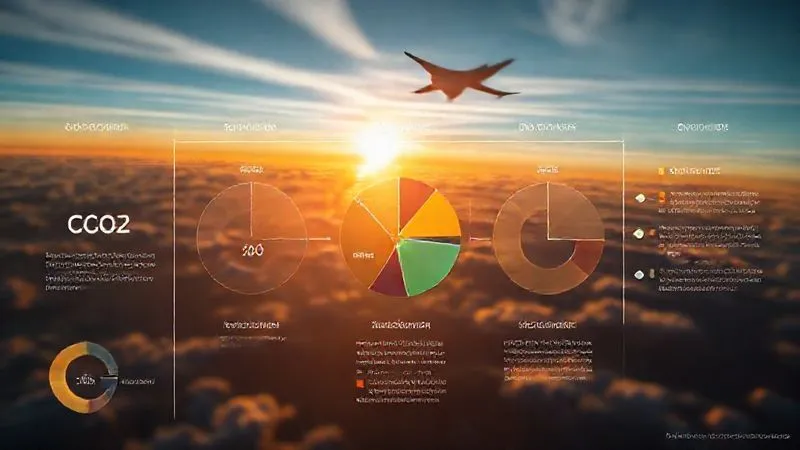 A photorealistic infographic showing a breakdown of aviation's environmental impact, with sections for CO2 emissions, contrails, and other non-CO2 effects, represented by pie chart segments and atmospheric layers. Professional photography, 8K, cinematic lighting, sharp focus on the data, depth of field blurring the background, shot on a high-end DSLR. A photorealistic infographic showing a breakdown of aviation's environmental impact, with sections for CO2 emissions, contrails, and other non-CO2 effects, represented by pie chart segments and atmospheric layers. Professional photography, 8K, cinematic lighting, sharp focus on the data, depth of field blurring the background, shot on a high-end DSLR.