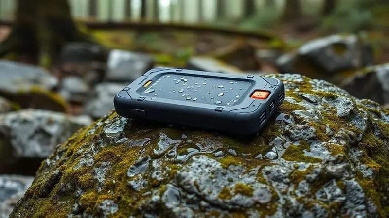 A photorealistic, professional photography, 8K, cinematic lighting, sharp focus, depth of field, shot on a high-end DSLR image of a rugged, waterproof power bank being placed on a wet, moss-covered rock in a misty forest. Water droplets are visible on its surface, highlighting its durability. The environment is wild and untouched. No cartoon, illustration, text, or logos. A photorealistic, professional photography, 8K, cinematic lighting, sharp focus, depth of field, shot on a high-end DSLR image of a rugged, waterproof power bank being placed on a wet, moss-covered rock in a misty forest. Water droplets are visible on its surface, highlighting its durability. The environment is wild and untouched. No cartoon, illustration, text, or logos.